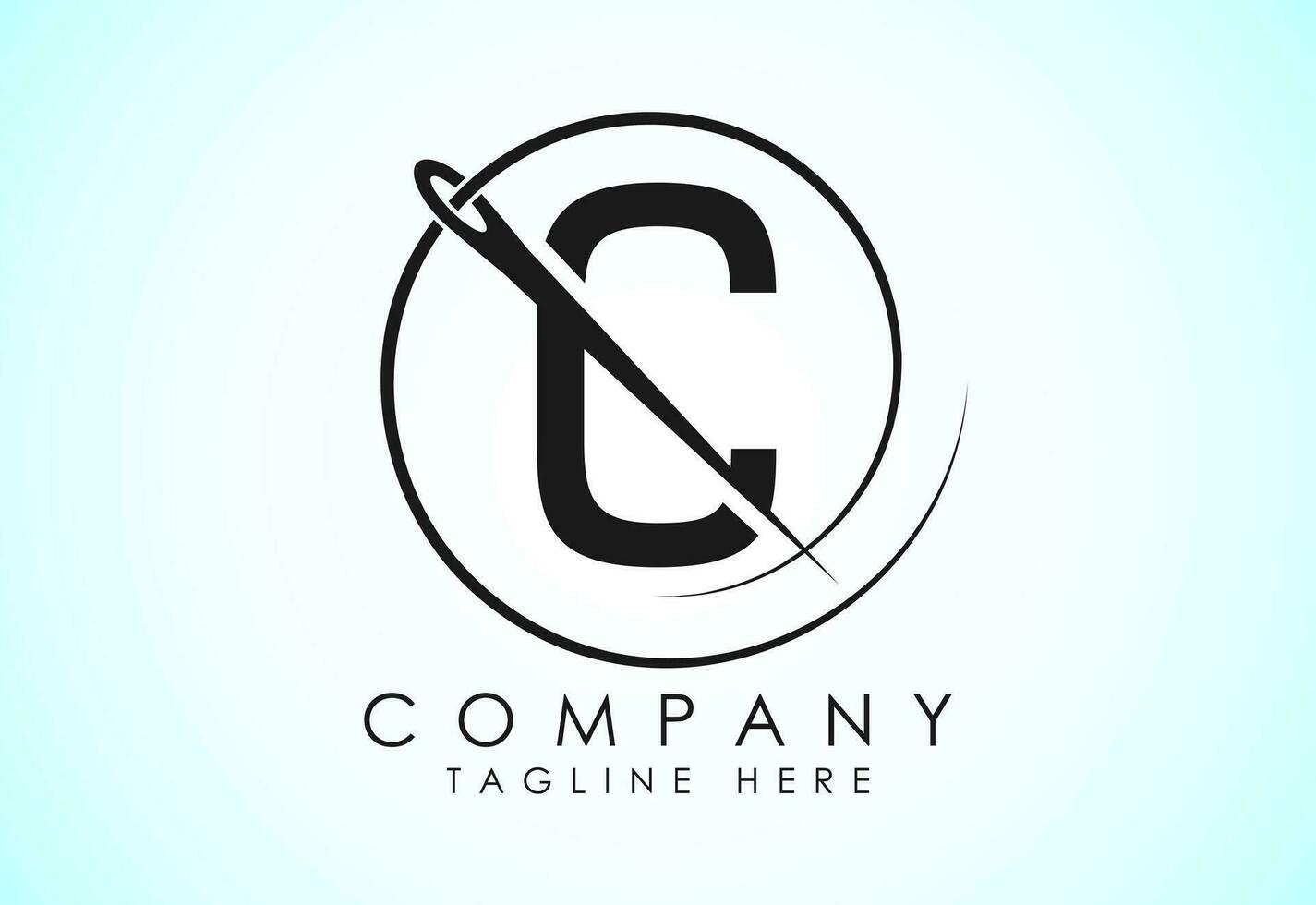 English alphabet C with sewing needle and thread Icon. Tailoring logo design concept. vector