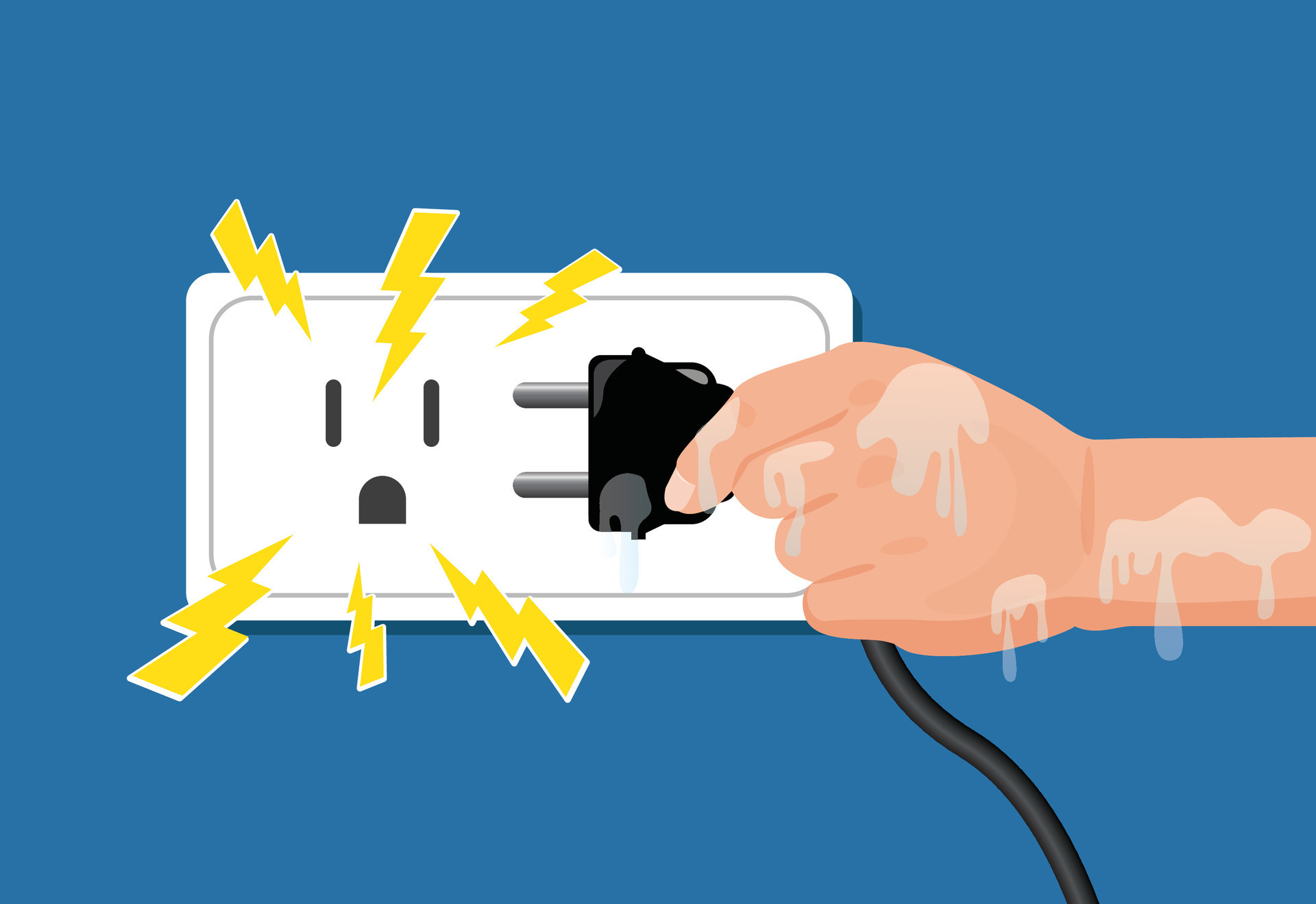 Wet hands plugging in the power, Dangerous from water danger to life