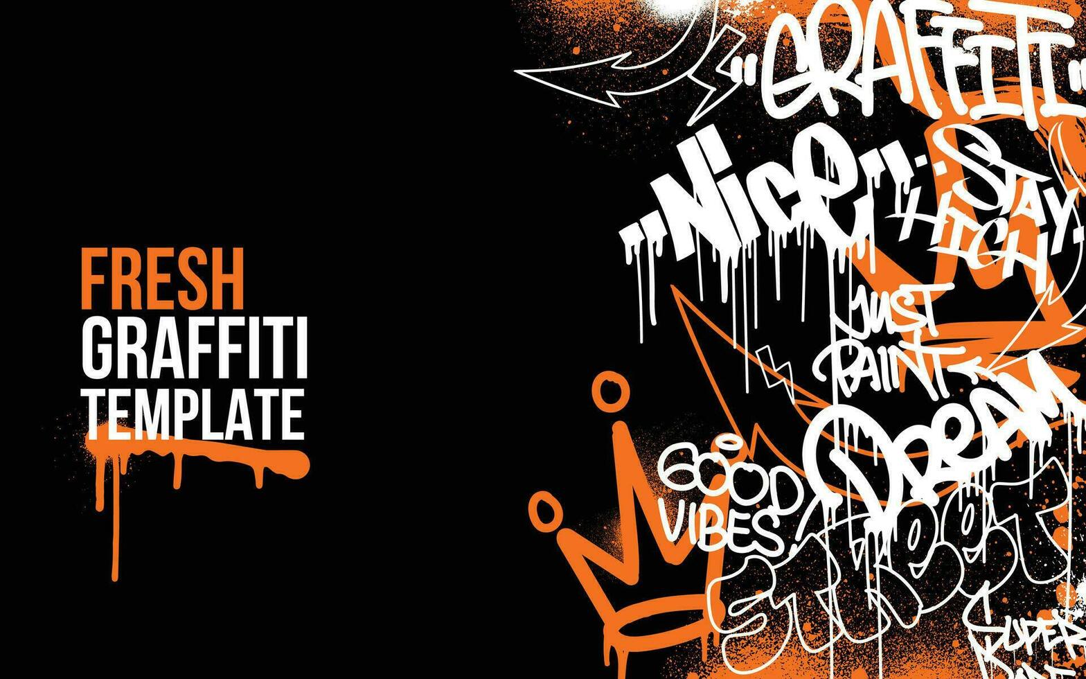Graffiti background with throw-up and tagging hand-drawn style. Street art graffiti urban theme in vector format.