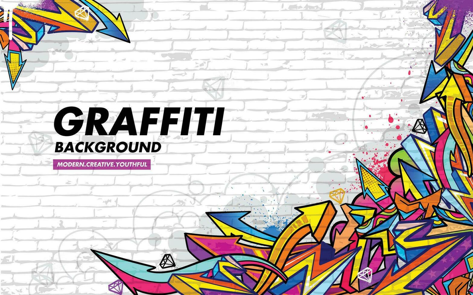 Graffiti background with throw-up and tagging hand-drawn style. Street art graffiti urban theme in vector format.