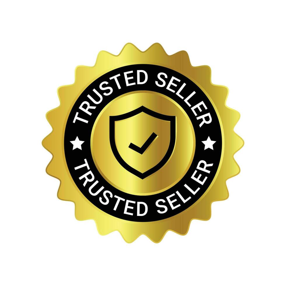 Trusted Seller Label, Best Seller, Premium Member Badge, Verified Seller Rubber Stamp, Shield Vector Illustration, 3D Realistic Glossy And Shiny Badge