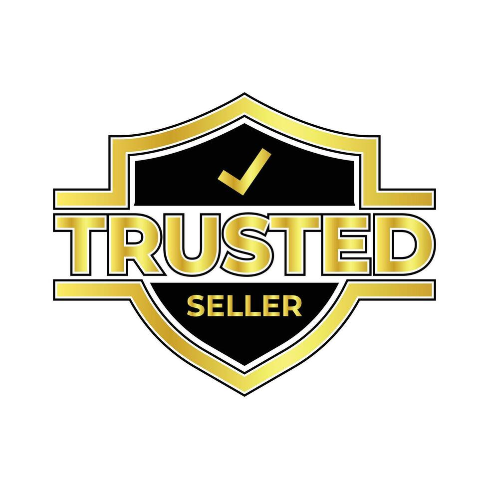 Trusted Seller Label, Best Seller, Premium Member Badge, Verified Seller Rubber Stamp, Shield Vector Illustration, 3D Realistic Glossy And Shiny Badge