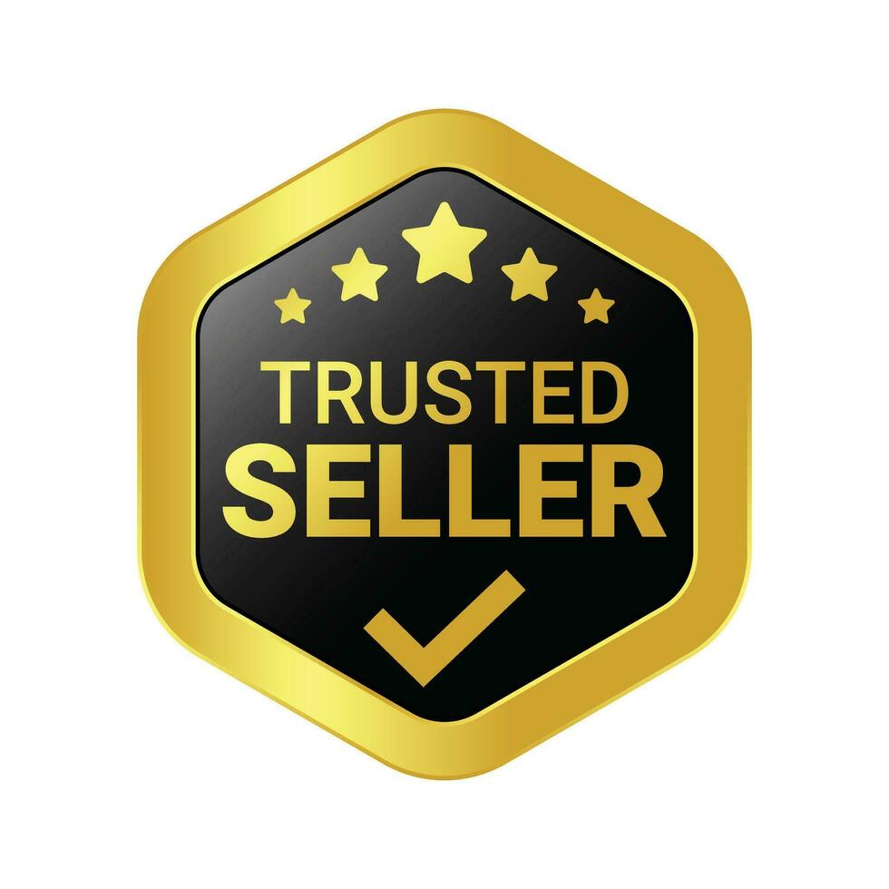 Trusted Seller Label, Best Seller, Premium Member Badge, Verified Seller Rubber Stamp, Shield Vector Illustration, 3D Realistic Glossy And Shiny Badge