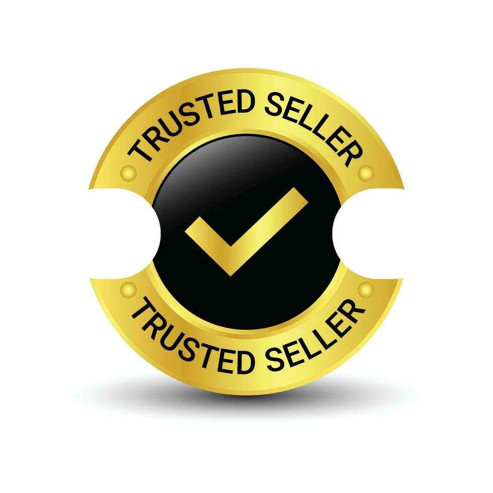 Trusted Seller Label, Best Seller, Premium Member Badge, Verified Seller Rubber Stamp, Shield Vector Illustration, 3D Realistic Glossy And Shiny Badge