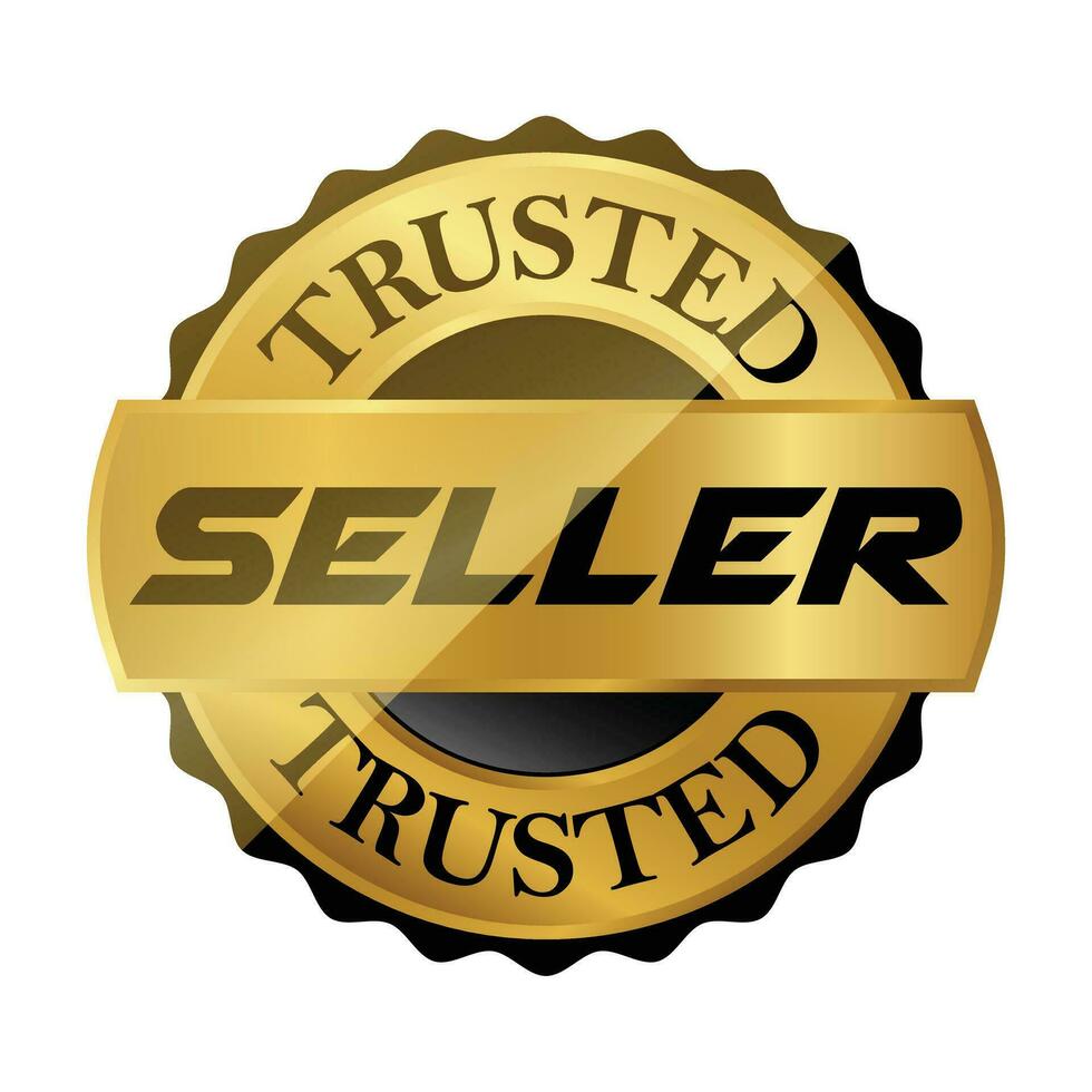Trusted Seller Label, Best Seller, Premium Member Badge, Verified Seller Rubber Stamp, Shield Vector Illustration, 3D Realistic Glossy And Shiny Badge