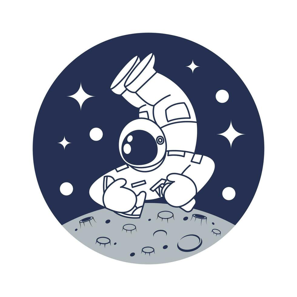 shoe wash logo. astronaut carrying shoes and soap with moon and stars background. vector