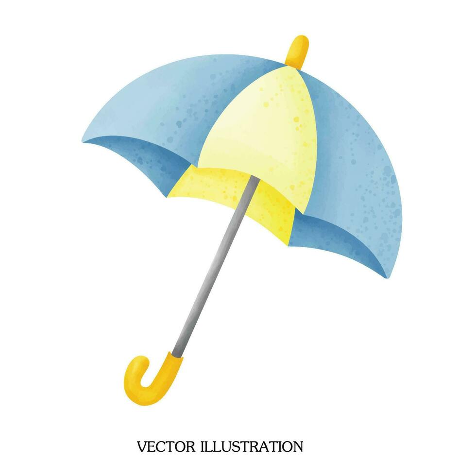 Blue and yellow umbrella watercolor drawing vector