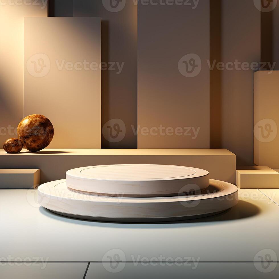 3d rendering of abstract minimal geometric forms. Glossy luxury podium for your design. Podium for product shoot. Minimal Display for product. Illustration. photo