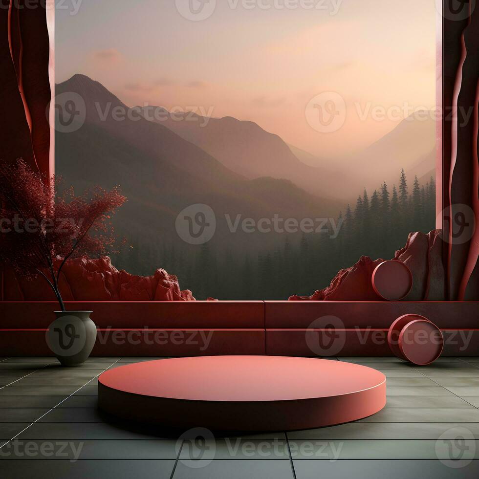 Landscape layout 3d rendering empty mockup scene of concrete texture podium for the product template, generative ai photo