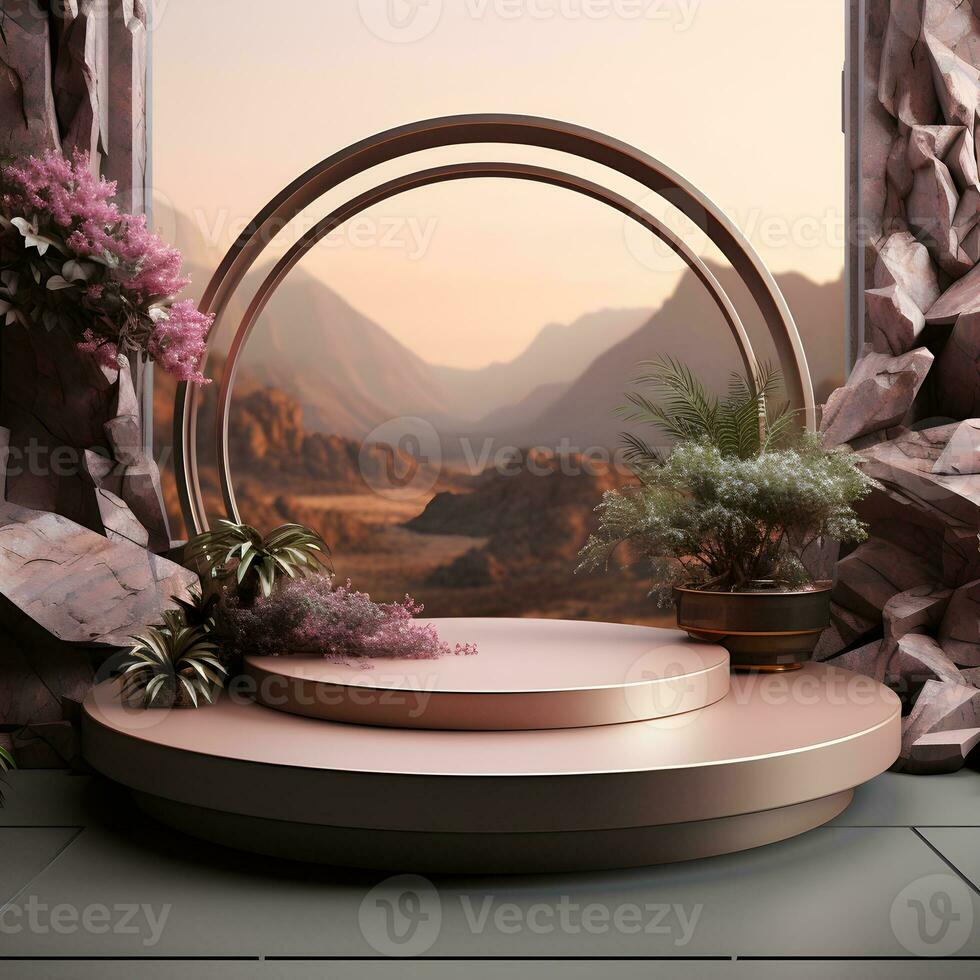 Landscape layout 3d rendering empty mockup scene of concrete texture podium for the product template, generative ai photo