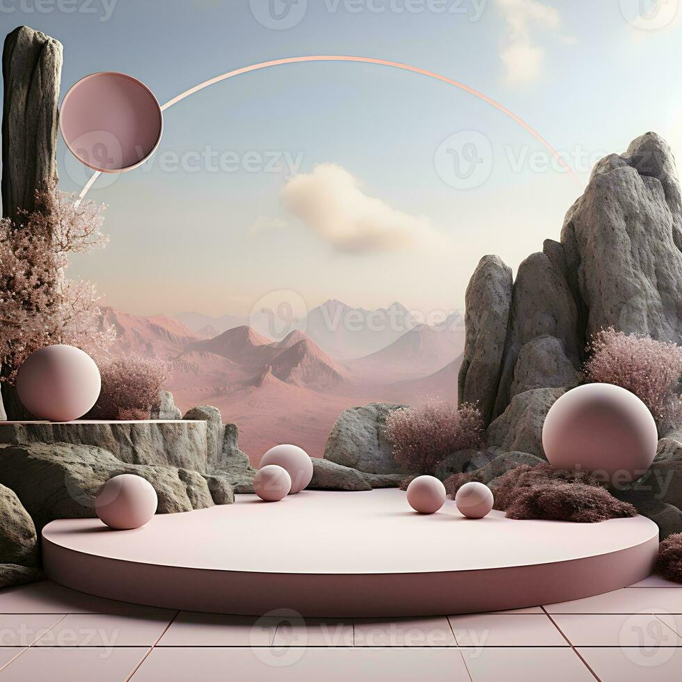 Beautiful 3d Empty podium mockup, Realistic podium render for product ,Generative AI photo