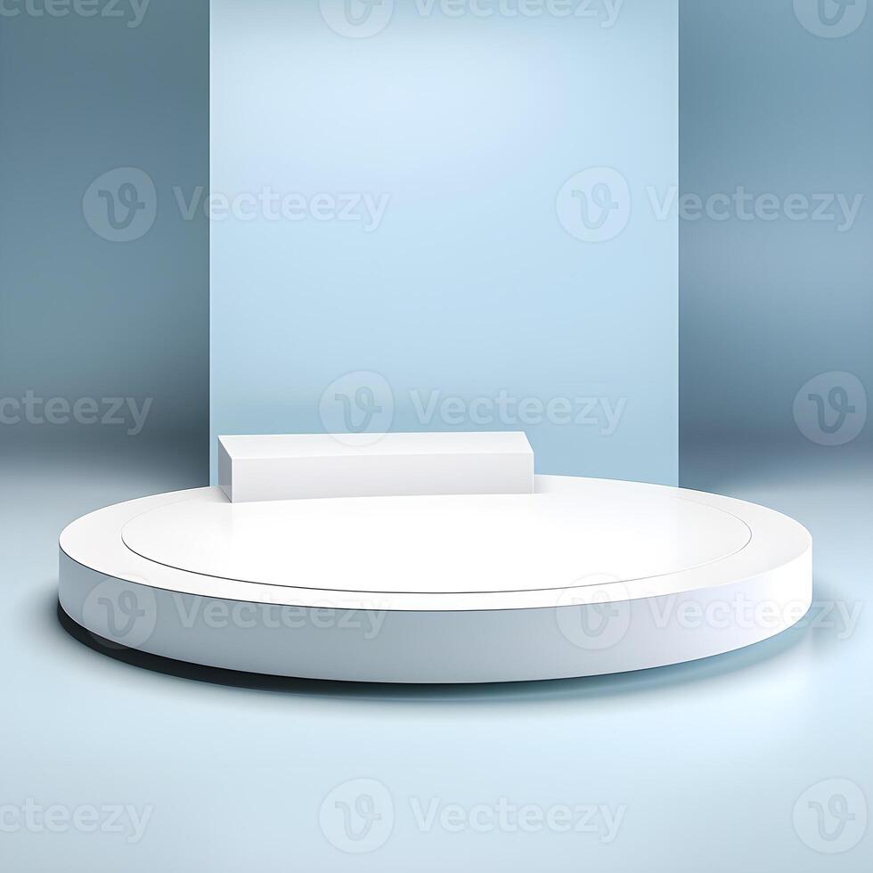 3d render, abstract scene with white round podium for product presentation. AI Generative Illustration. Podium for product shoot. Minimal Display for product. photo