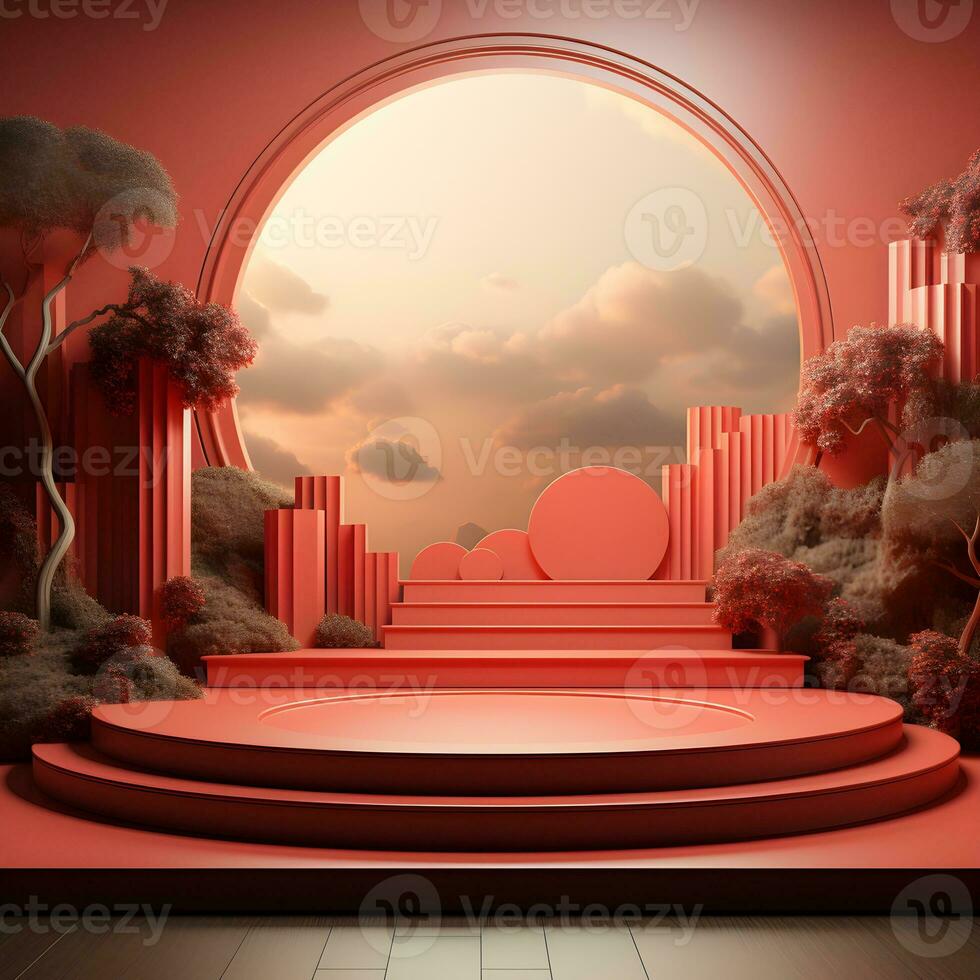 Landscape layout 3d rendering empty mockup scene of concrete texture podium for the product template, generative ai photo