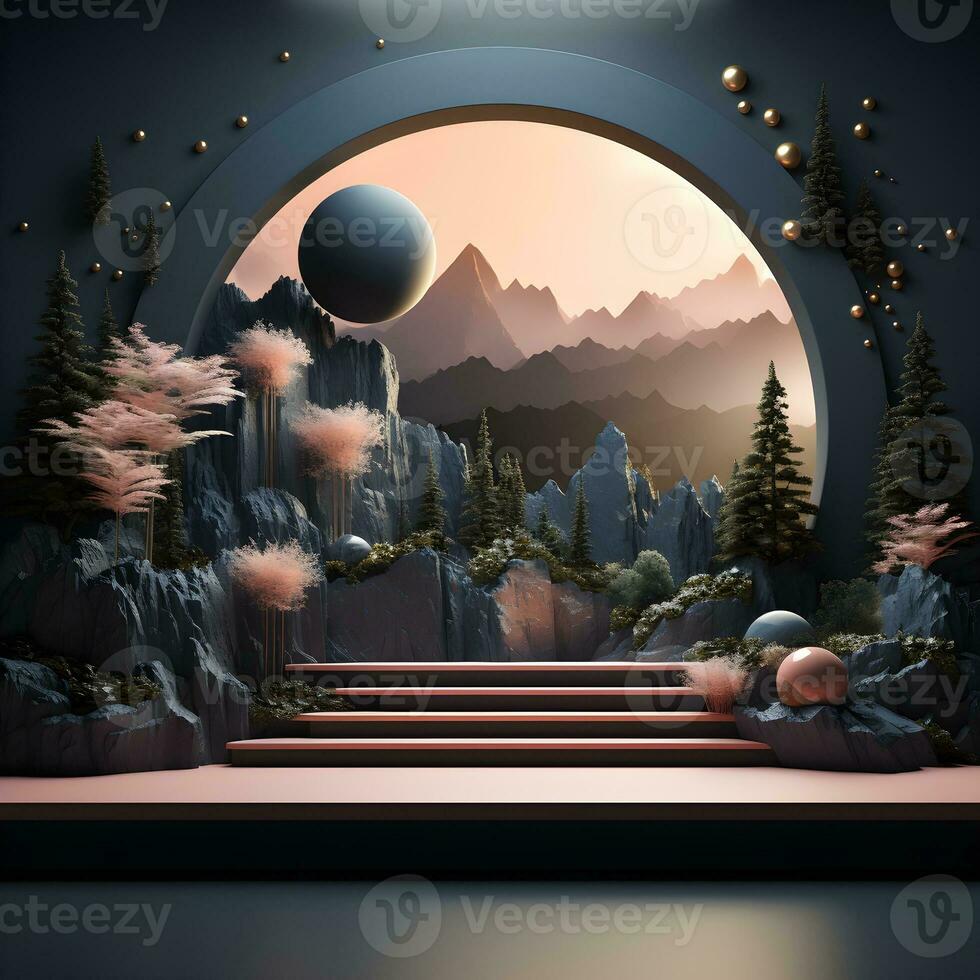 Beautiful 3d Empty podium mockup , Realistic podium render for product ,Generative AI photo