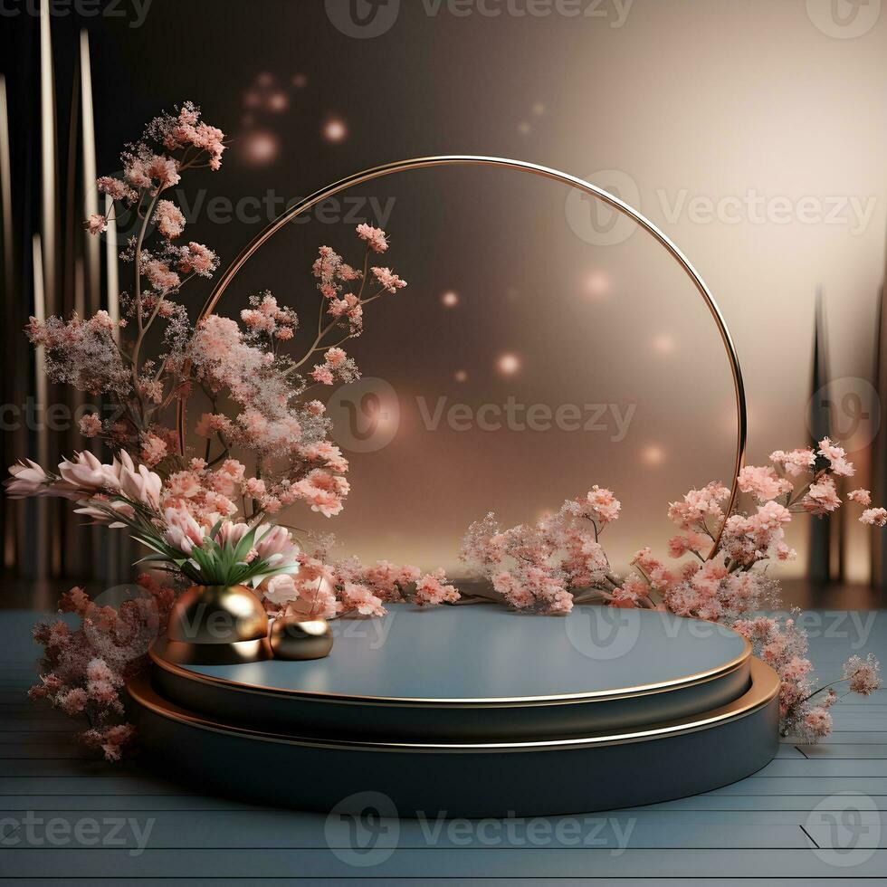Beautiful 3d Empty podium mockup , Realistic podium render for product ,Generative AI photo