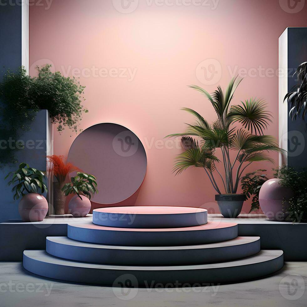 Landscape layout 3d rendering empty mockup scene of concrete texture podium for the product template, generative ai photo