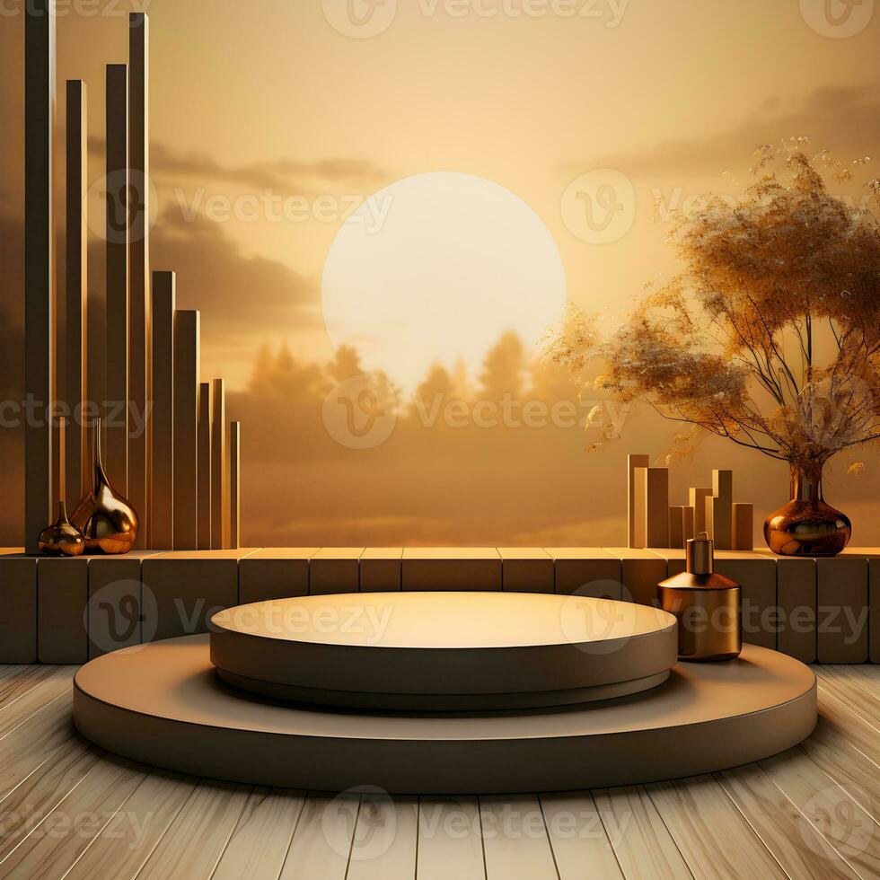 Landscape layout 3d rendering empty mockup scene of concrete texture podium for the product template, generative ai photo