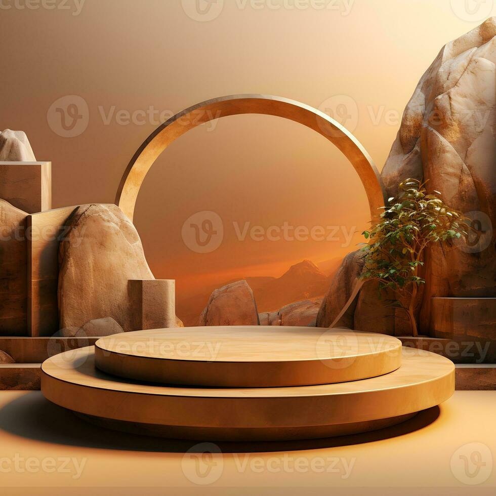 Landscape layout 3d rendering empty mockup scene of concrete texture podium for the product template, generative ai photo