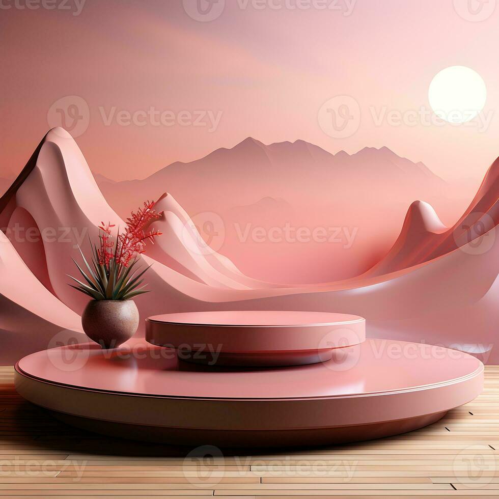 Landscape layout 3d rendering empty mockup scene of concrete texture podium for the product template, generative ai photo