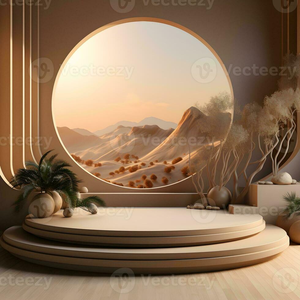 Landscape layout 3d rendering empty mockup scene of concrete texture podium for the product template, generative ai photo