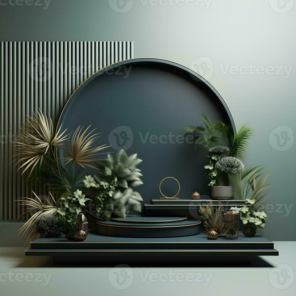 Beautiful 3d Empty podium mockup , Realistic podium render for product ,Generative AI photo