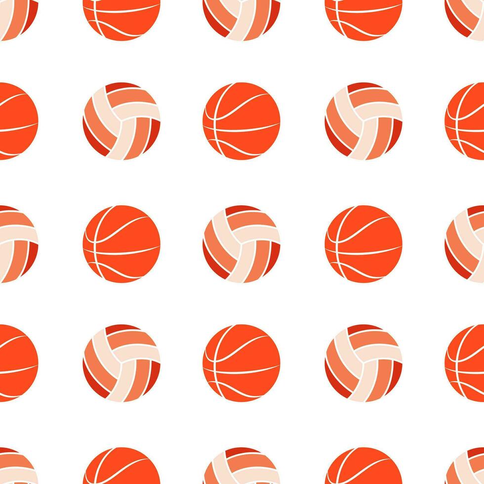 Seamless pattern of hand drawn basket and volley balls on isolated background. Basketball and volleyball design for back to school print, scrapbooking, textile, home and nursery decor, paper craft. vector