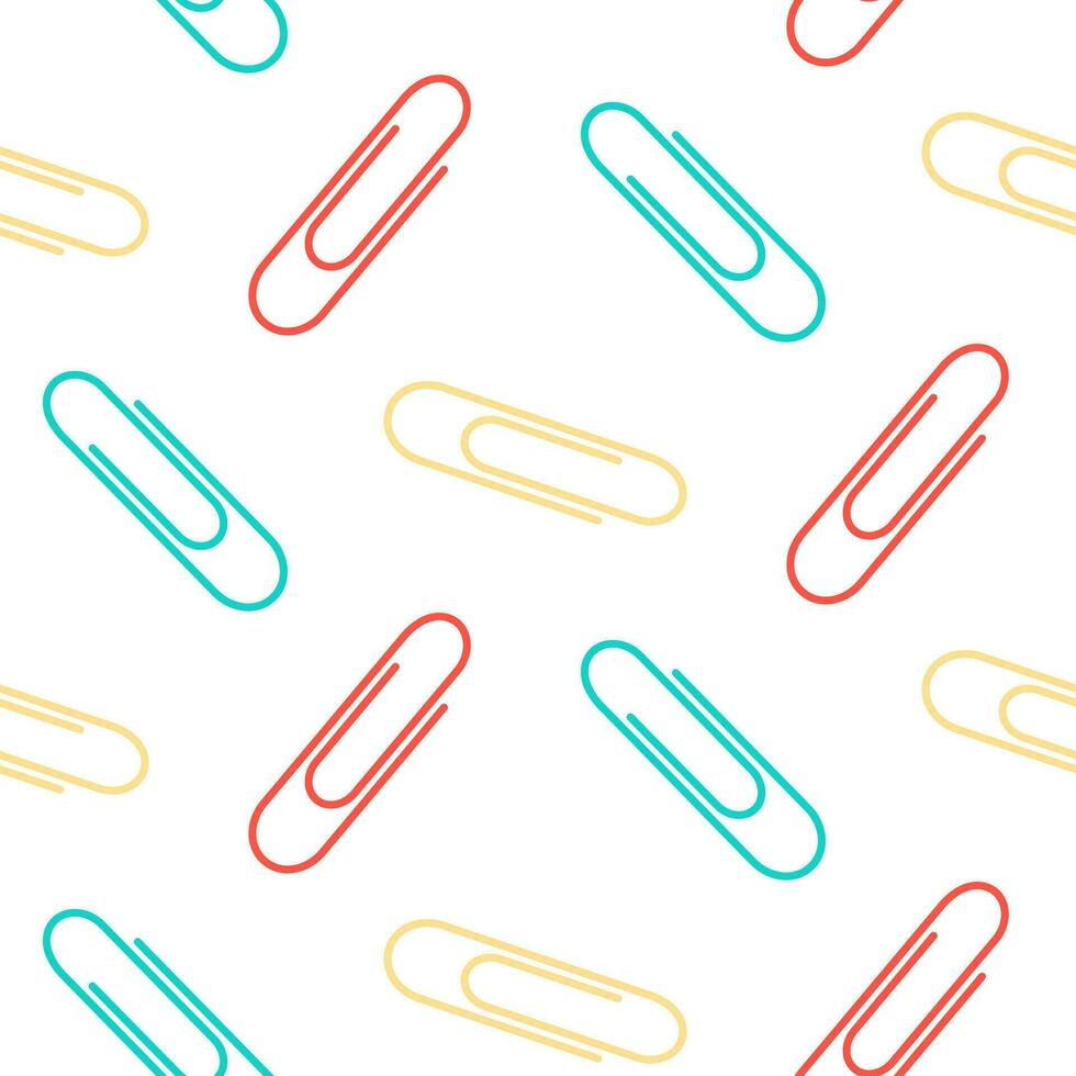 Seamless pattern of hand drawn scattered paper clips on isolated background. Education and office supplies, design for printing, scrapbooking, textile, home or office decor, paper craft. vector