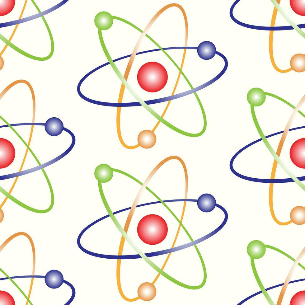 Seamless pattern of hand drawn atom molecular model on isolated background. Design for back to school prints, scrapbooking, textile, home and nursery decor, paper craft. vector