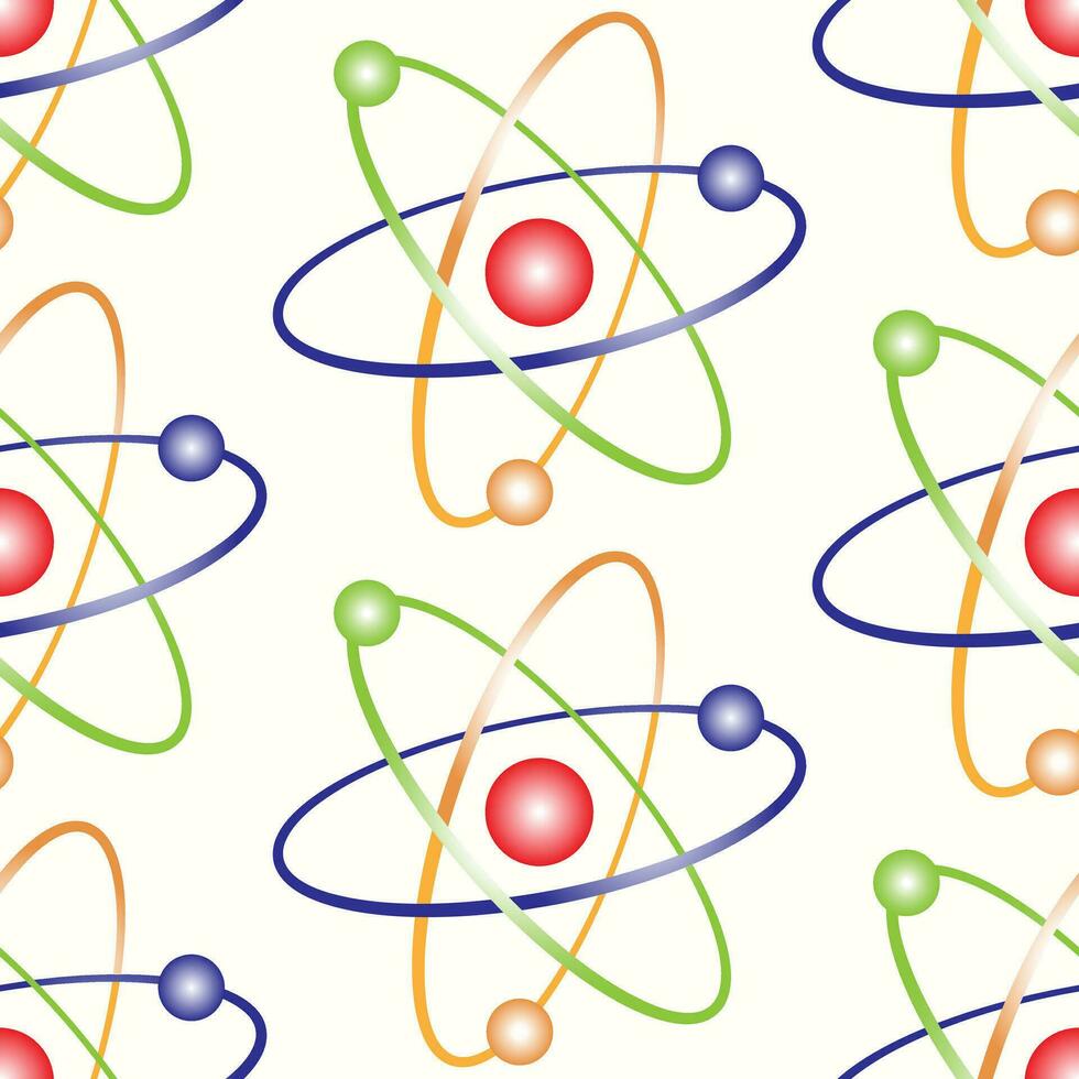 Seamless pattern of hand drawn atom molecular model on isolated background. Design for back to school prints, scrapbooking, textile, home and nursery decor, paper craft. vector