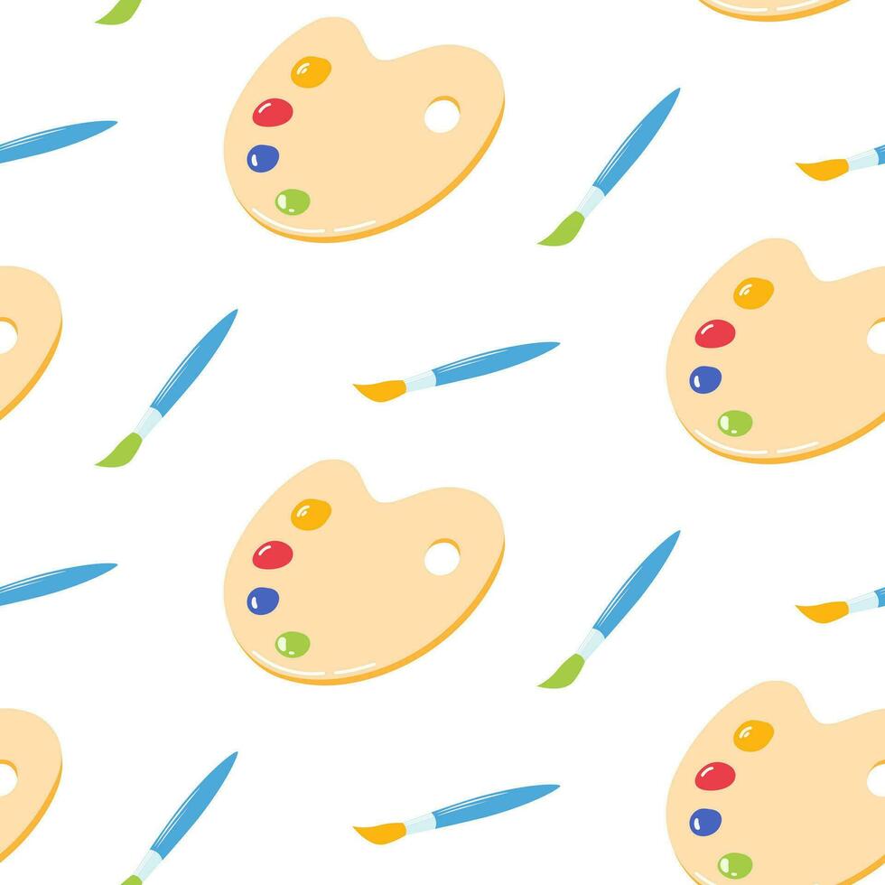 Seamless pattern of hand drawn school art supplies on isolated background. Art education design for back to school print, scrapbooking, textile, home and nursery decor, paper craft. vector