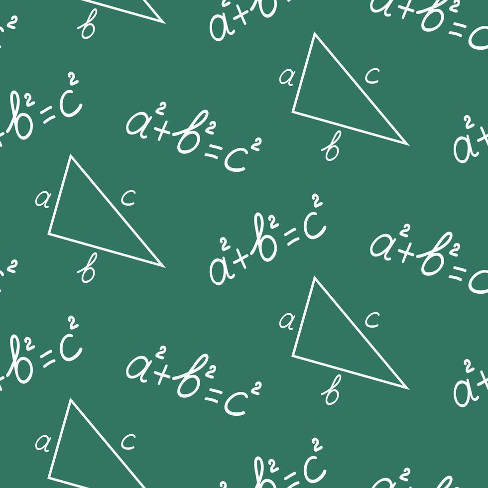 Seamless pattern of hand drawn geometry formula. Pythagoras theorem. Design school decoration, back to school celebration, scrapbooking, textile, home decor, nursery decoration, paper craft. vector