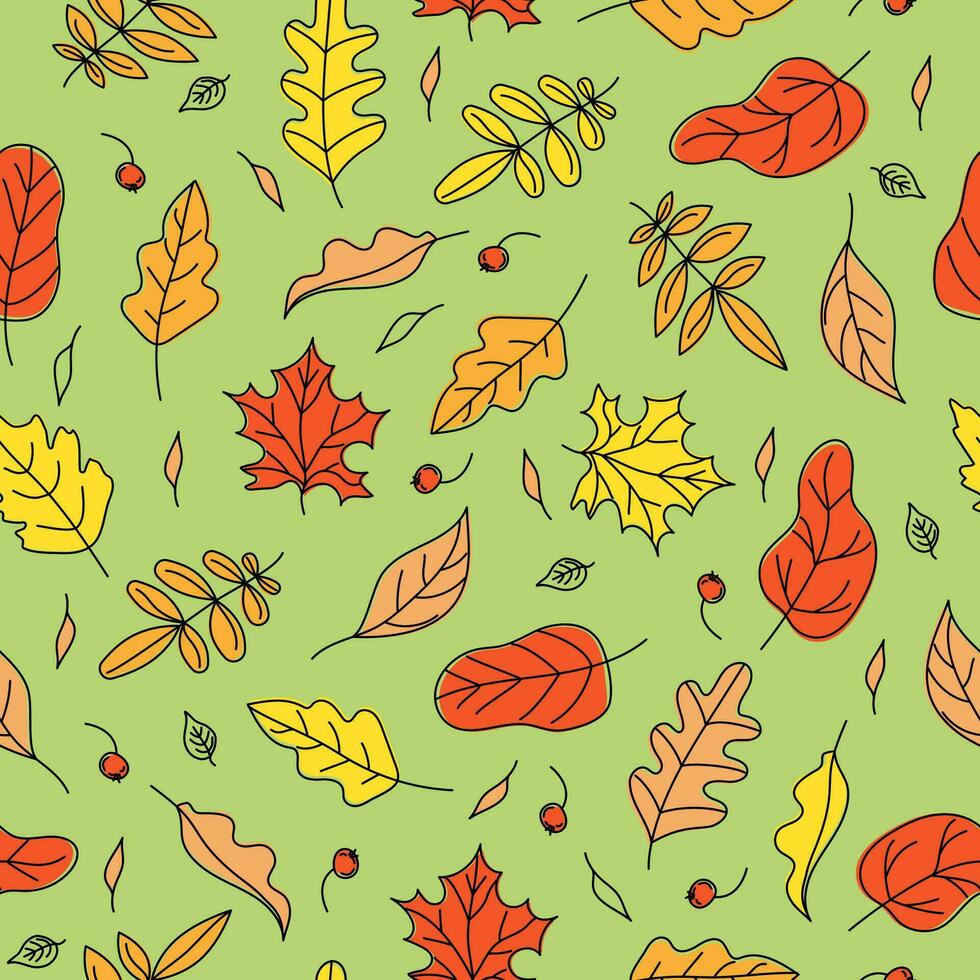 Pattern. Autumn leaves. Autumn holiday decor, harvest. Drawings, doodle. Vector illustration, seamless background.
