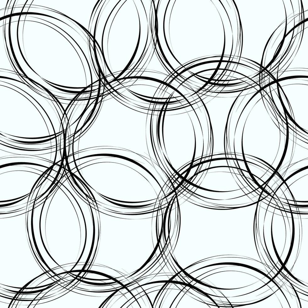 Circles, lines pattern. Abstract outline drawing. Doodle. Seamless vector background.