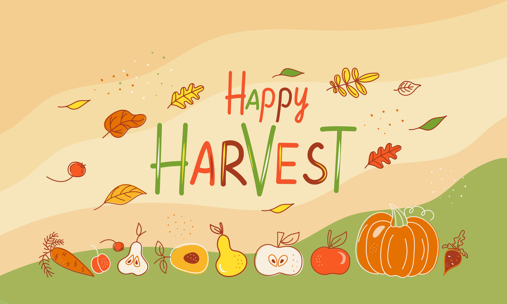 Autumn. Happy Harvest. Banner, postcard Happy harvest. Fruits ...