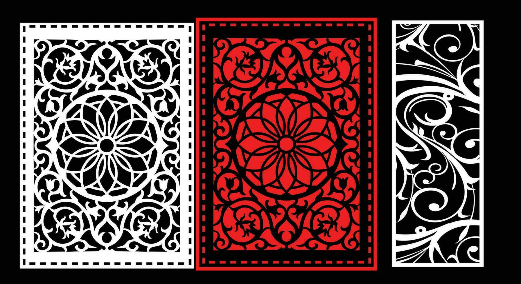 Decorative wall panels set Jali design CNC pattern, laser cutting pattern, router CNCcutting. vector