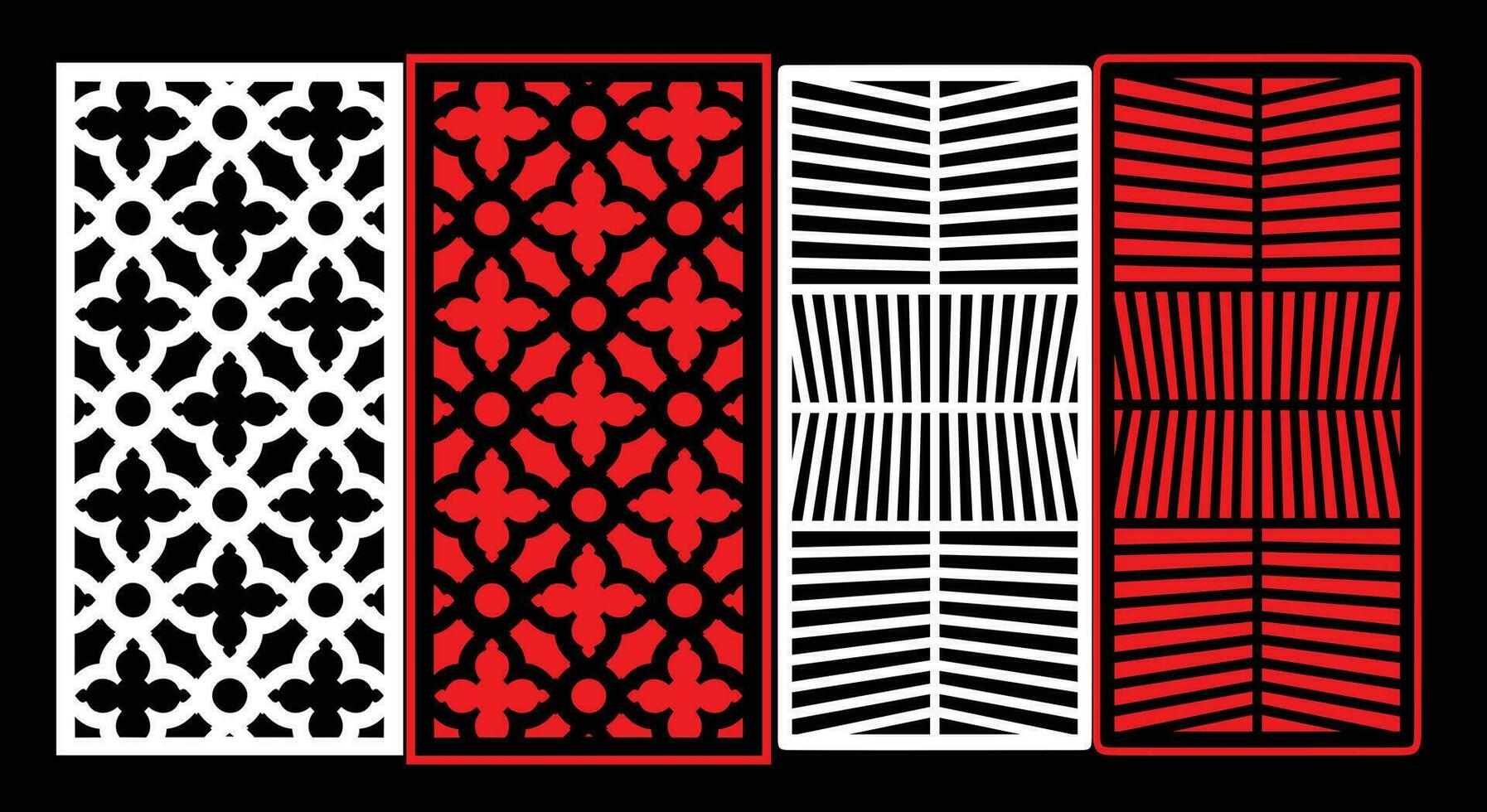 Decorative wall panels set Jali design CNC pattern, laser cutting pattern, router CNCcutting. vector