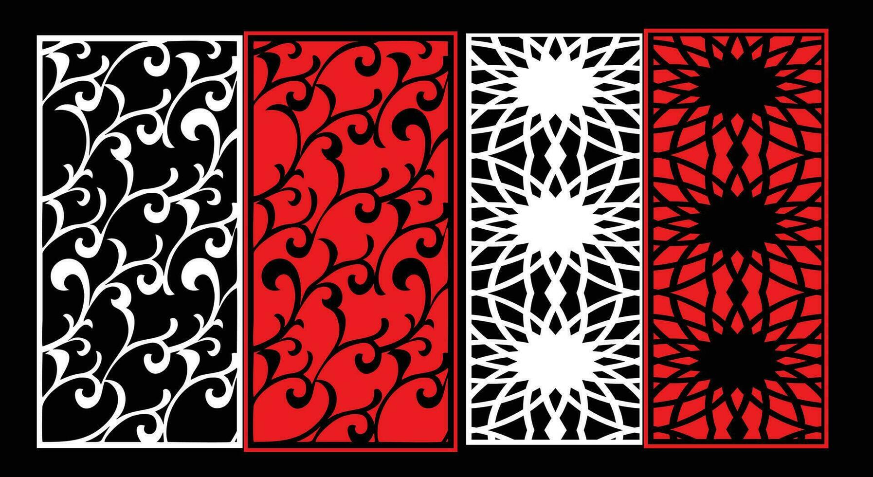 Decorative wall panels set Jali design CNC pattern, laser cutting pattern, router CNCcutting. vector