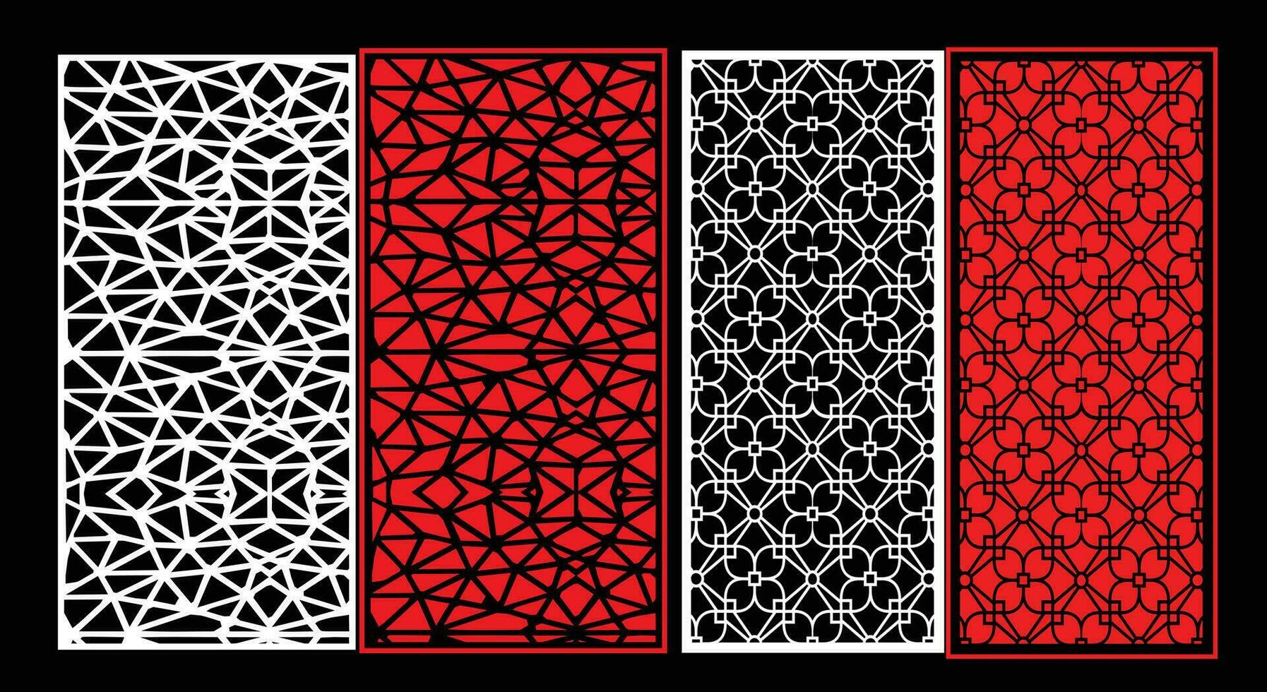 Decorative wall panels set Jali design CNC pattern, laser cutting pattern, router CNCcutting. vector