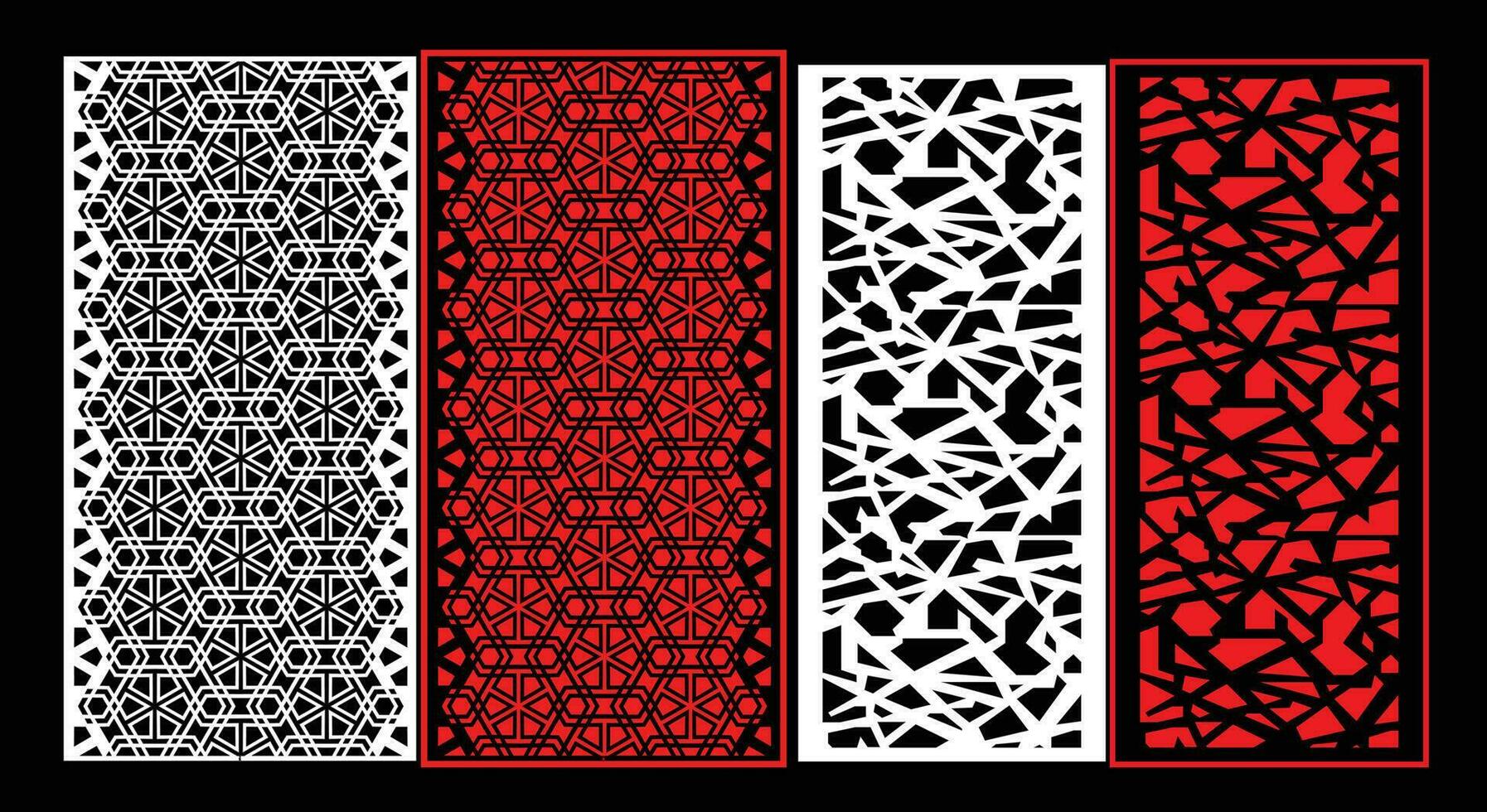 Decorative wall panels set Jali design CNC pattern, laser cutting pattern, router CNCcutting. vector