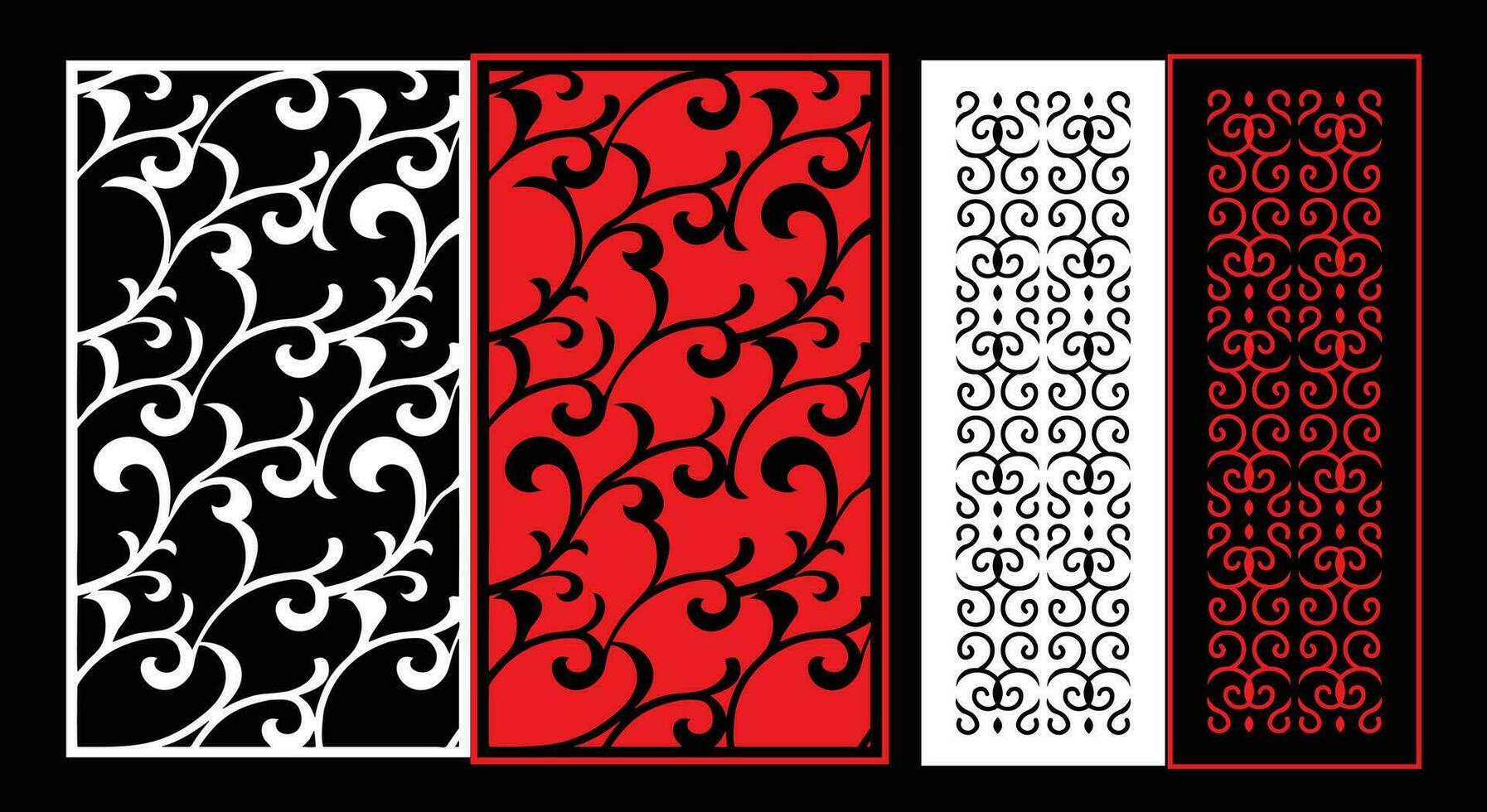 Decorative wall panels set Jali design CNC pattern, laser cutting pattern, router CNCcutting. vector