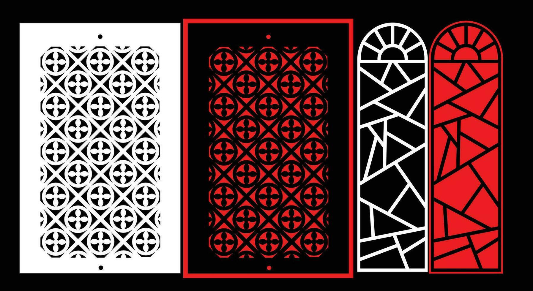 Decorative wall panels set Jali design CNC pattern, laser cutting pattern, router CNCcutting. vector