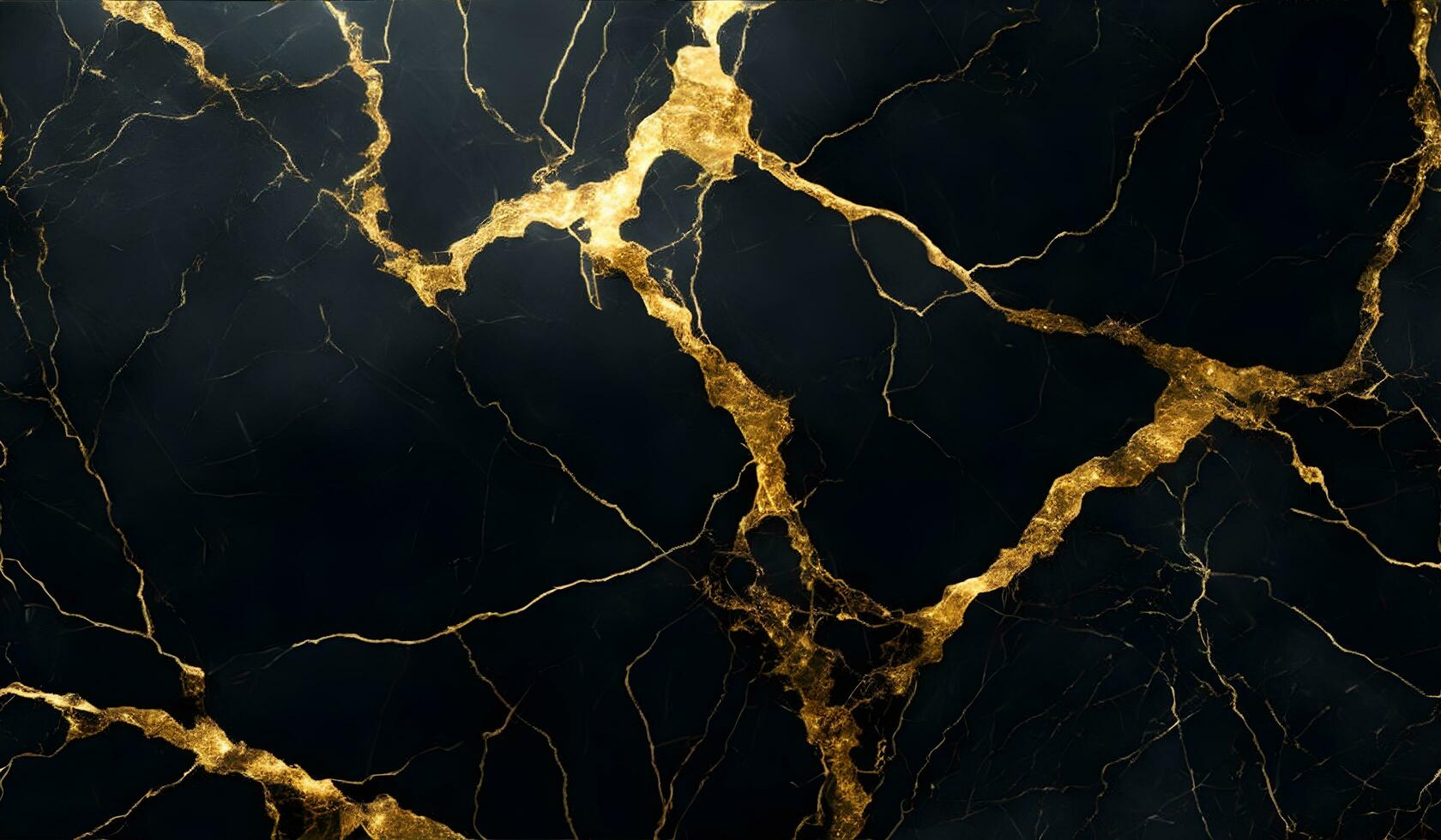 Abstract black marble background with golden veins, japanese kintsugi technique, painted artificial marbled stone texture photo