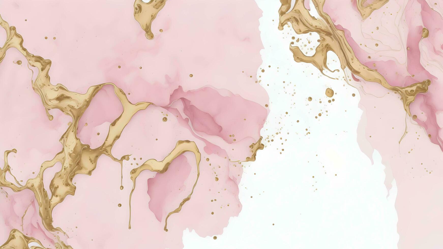 Abstract rose blush liquid watercolor background with golden lines, dots and stains photo
