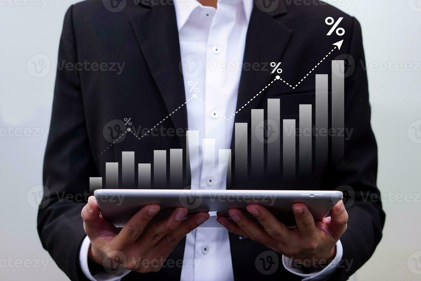 Business finance data analytics graph, profit and finance performance on virtual screen. Finance and technology concept. photo