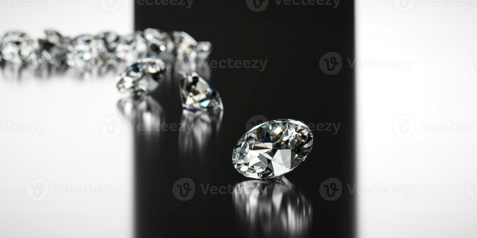 Diamond Group placed on Black Background with soft focus 3D rendering photo