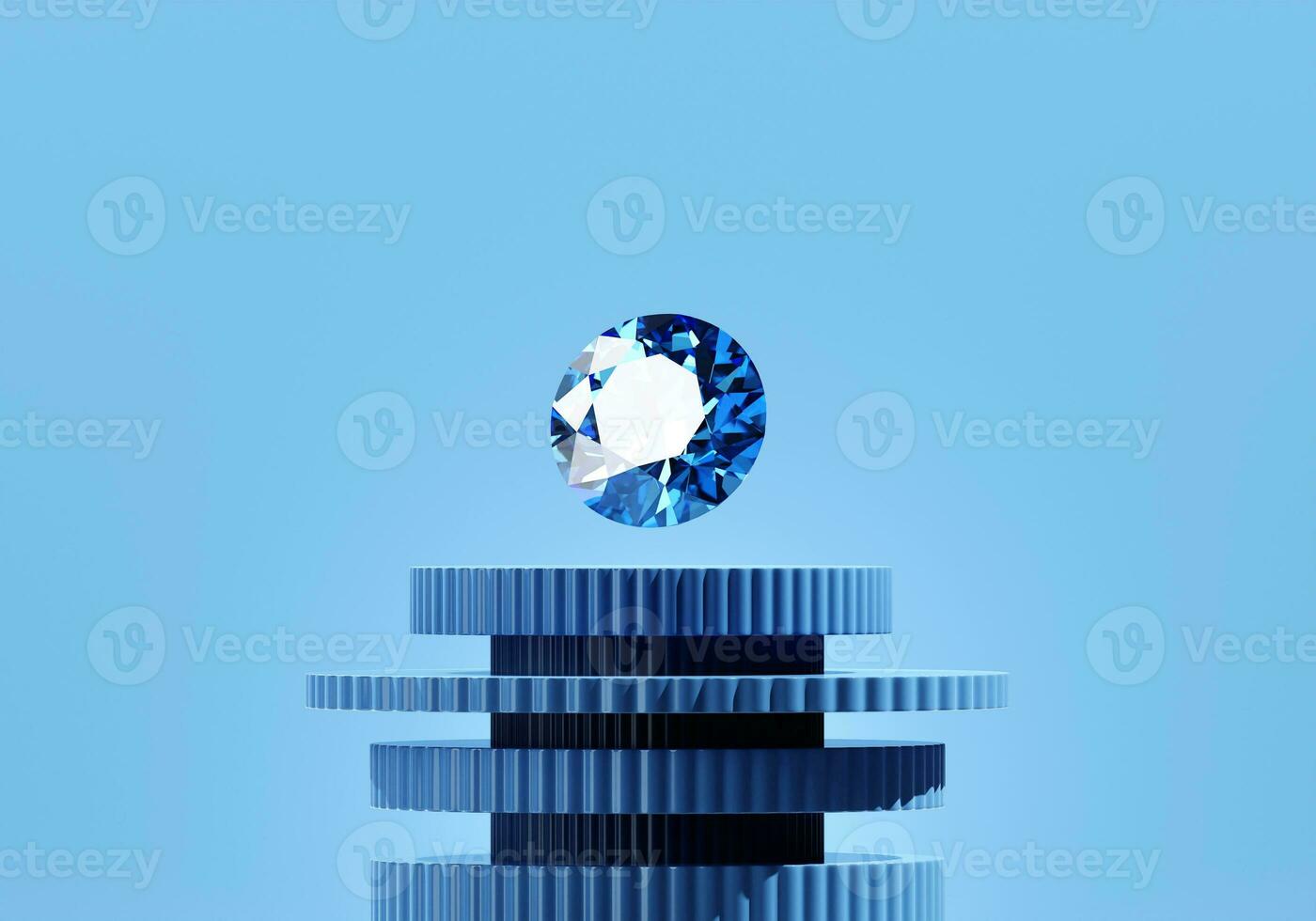 Abstract sapphire blue diamonds gem placed on pedestal background 3d rendering photo