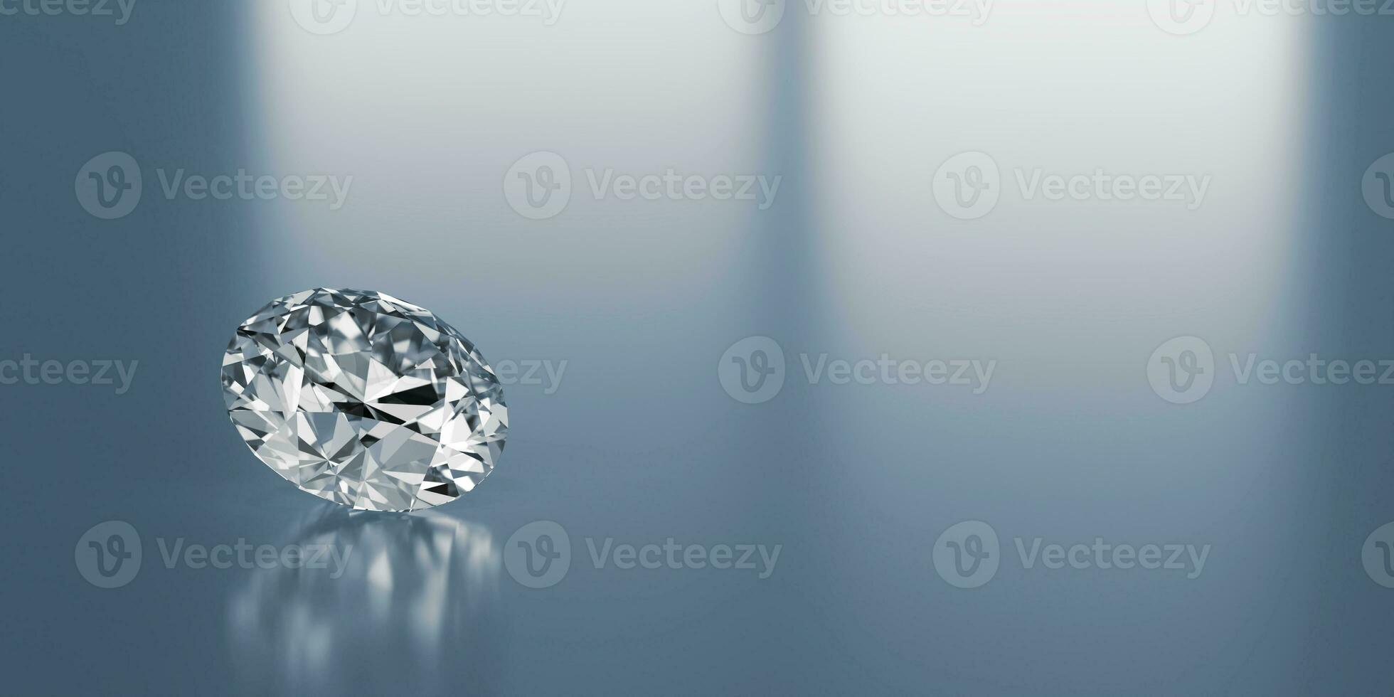 Diamond on reflected background and copy space, 3d illustration photo