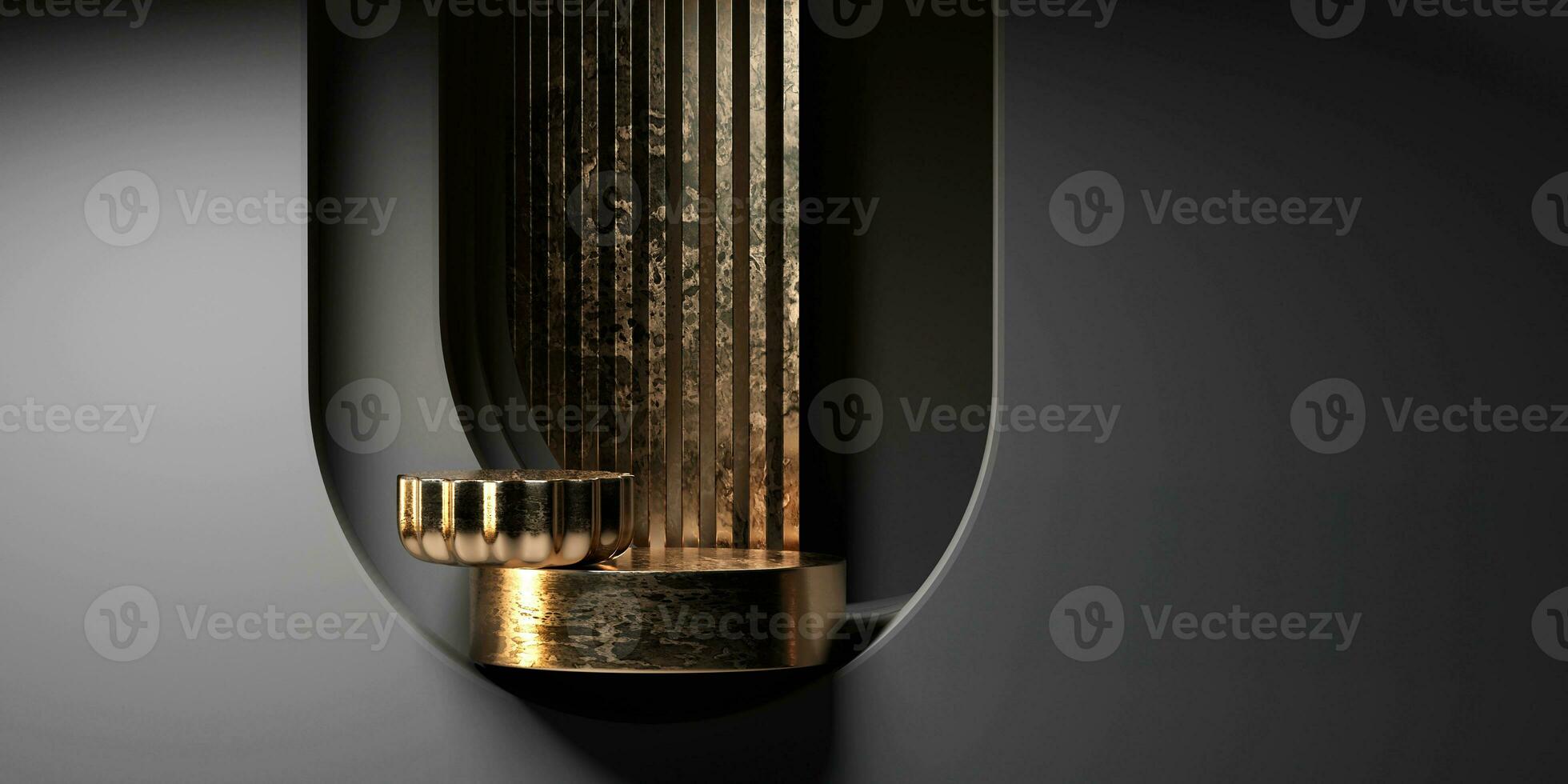 Abstract Minimal Modern Gold Podium Platform For Product Display Showcase 3D Rendering photo