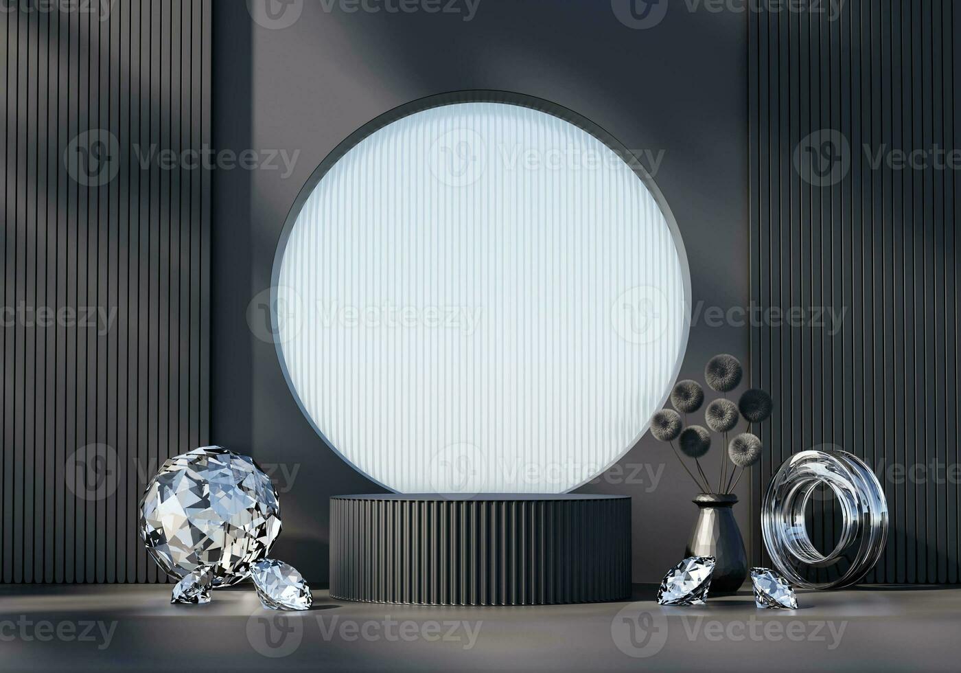 Abstract Exotic Minimal Modern Podium Platform For Product Display Showcase Presentation Advertising With Decorations 3D Rendering photo