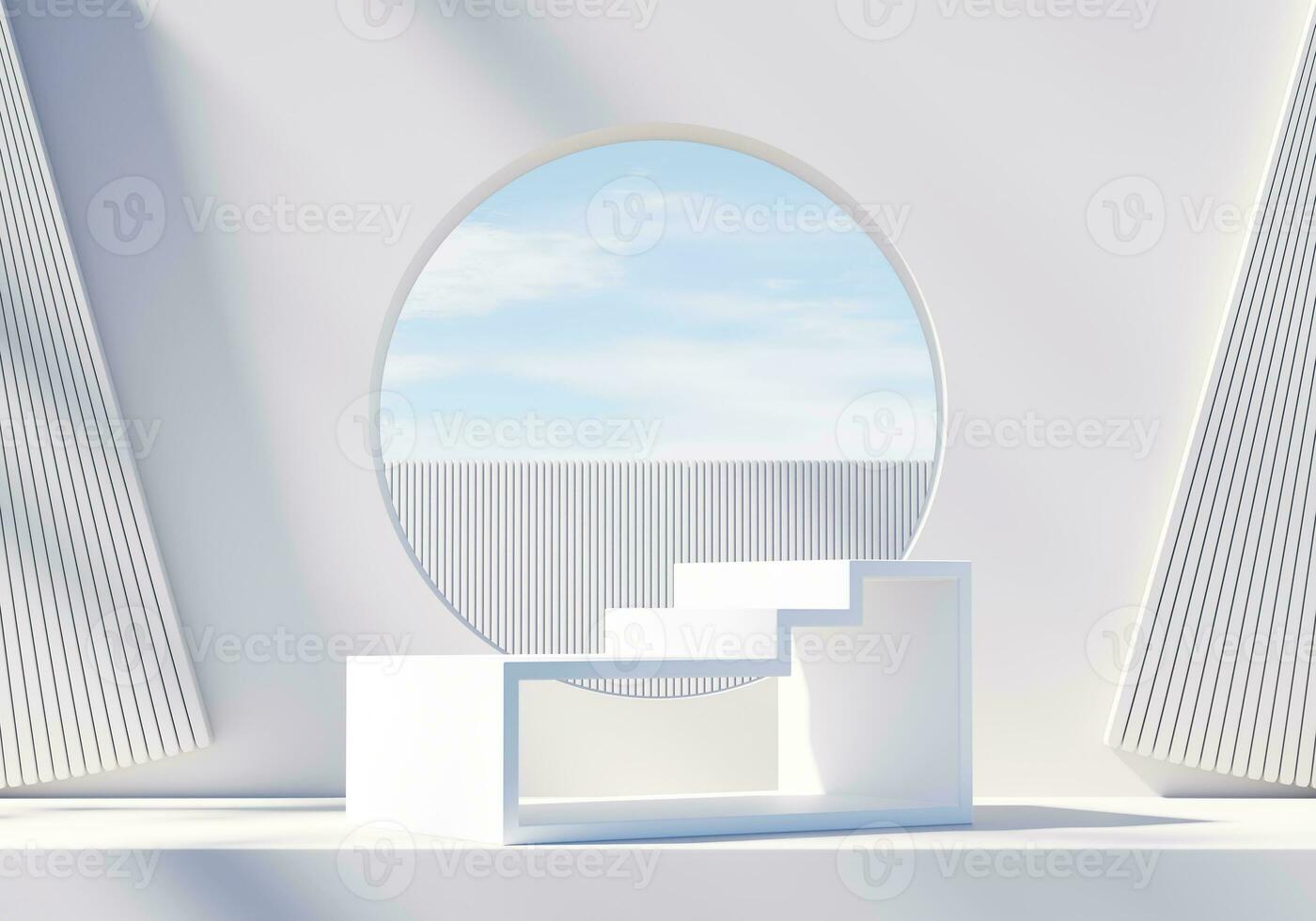 Abstract Minimal Modern White Podium Platform For Product Display Showcase 3D Rendering photo